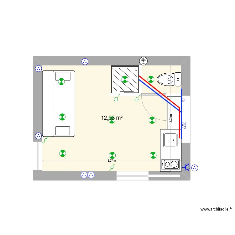 renard. Plan de 1 pièce et 12 m2