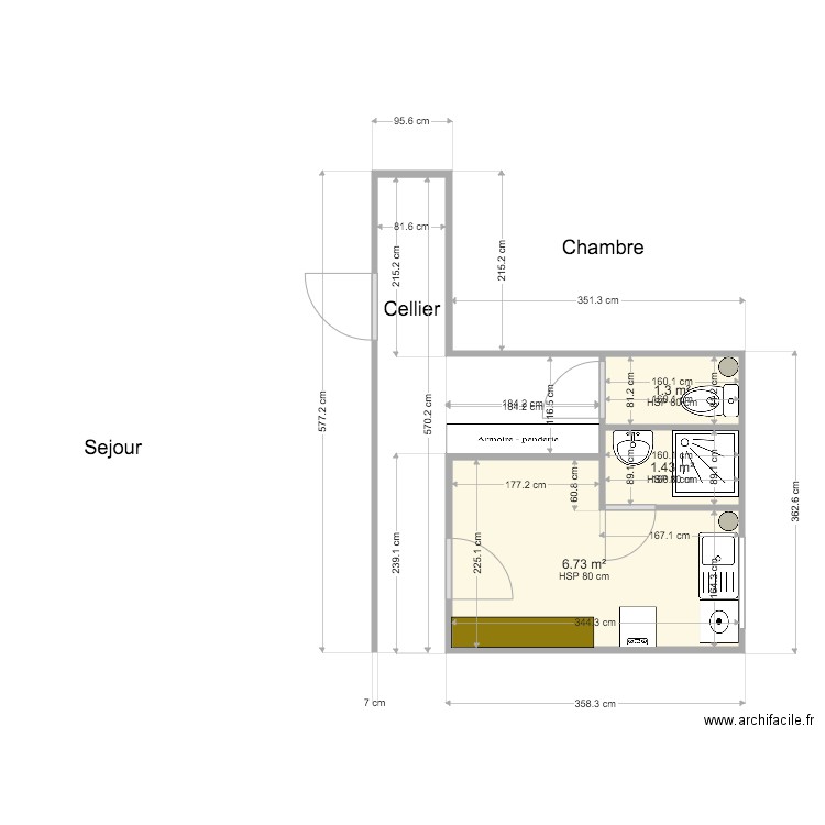 TS CS et SDB avant v1. Plan de 0 pièce et 0 m2