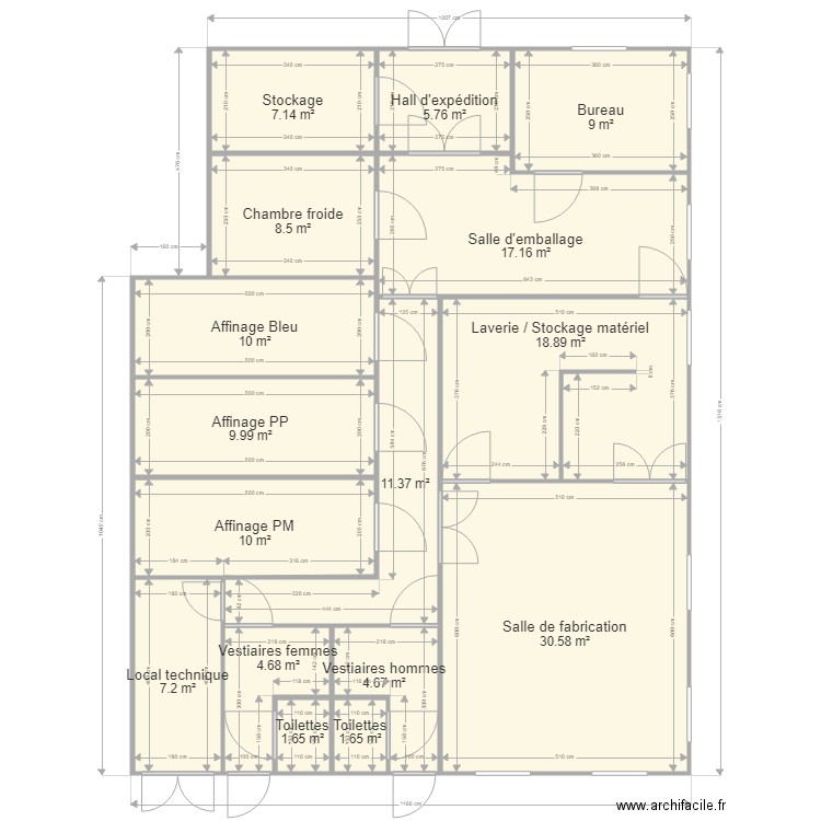 Projet Fromagerie. Plan de 16 pièces et 158 m2