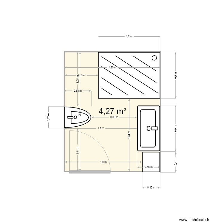 salle de bain. Plan de 1 pièce et 4 m2