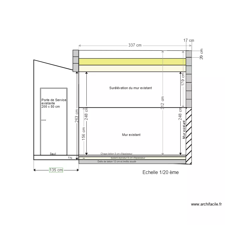 Pignon Ouest C&ocirc;t&eacute; Pr&eacute;au. Plan de 