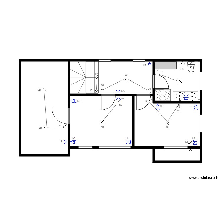 Electricité étage Floreffe. Plan de 6 pièces et 39 m2