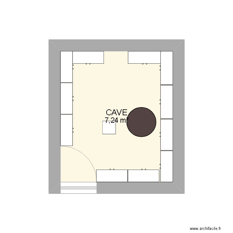 cave avec etagere d'angle P2. Plan de 1 pièce et 7 m2