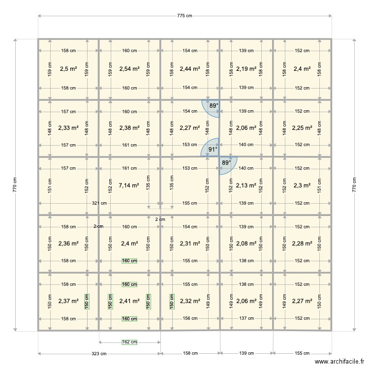 spot. Plan de 23 pièces et 58 m2