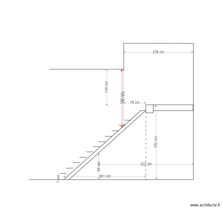 Escalier Mezzanine Entrée Départ 165 Hauteur 232 sur 12. Plan de 0 pièce et 0 m2