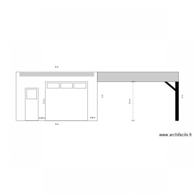 Vue de face garage avec partie couverte 2. Plan de 0 pièce et 0 m2