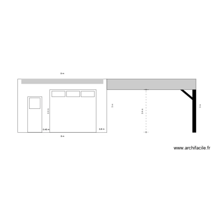 Vue de face garage avec partie couverte 2. Plan de Vue de face garage avec partie couverte 2. Plan de
