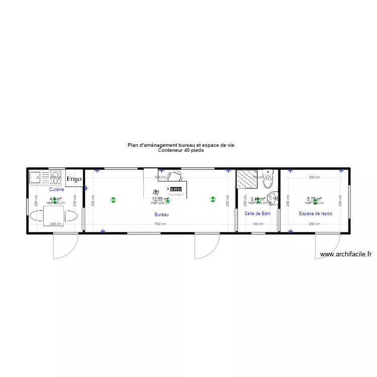 Plans conteneurs 40 pieds_ Espace de vie et bureau. Plan de Plans conteneurs 40 pieds_ Espace de vie et bureau. Plan de