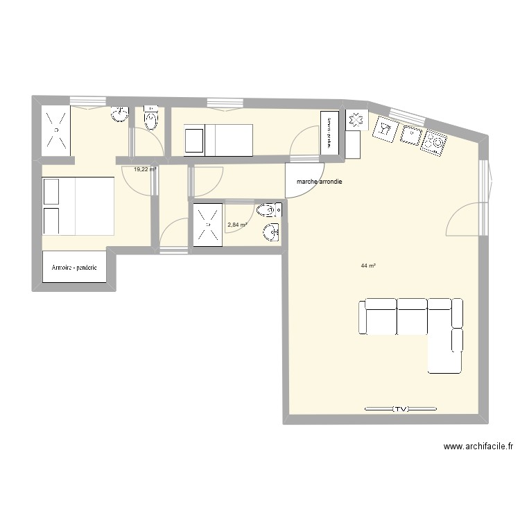 Bolquere rdc new. Plan de 3 pièces et 66 m2