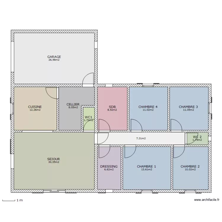 maison plain pied. Plan de 