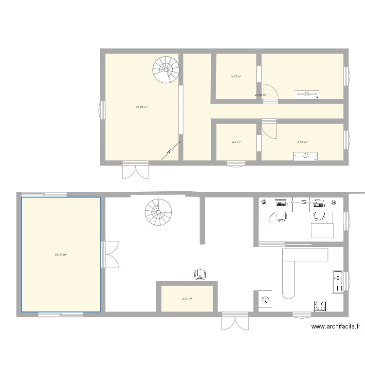 MARCILLAC1. Plan de 7 pièces et 93 m2