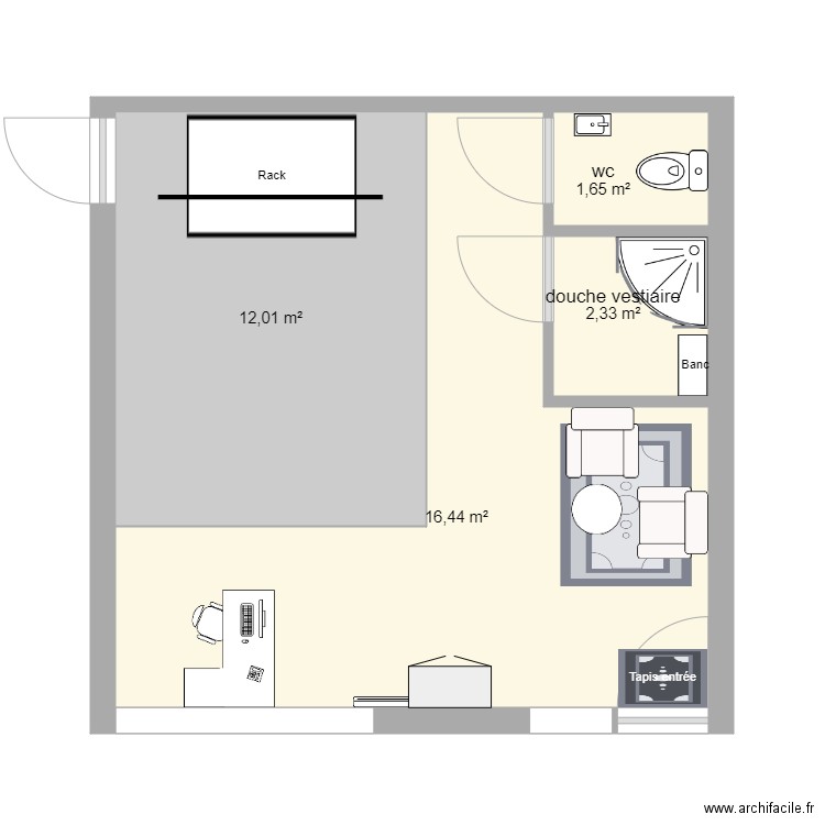 n perf. Plan de 4 pièces et 32 m2