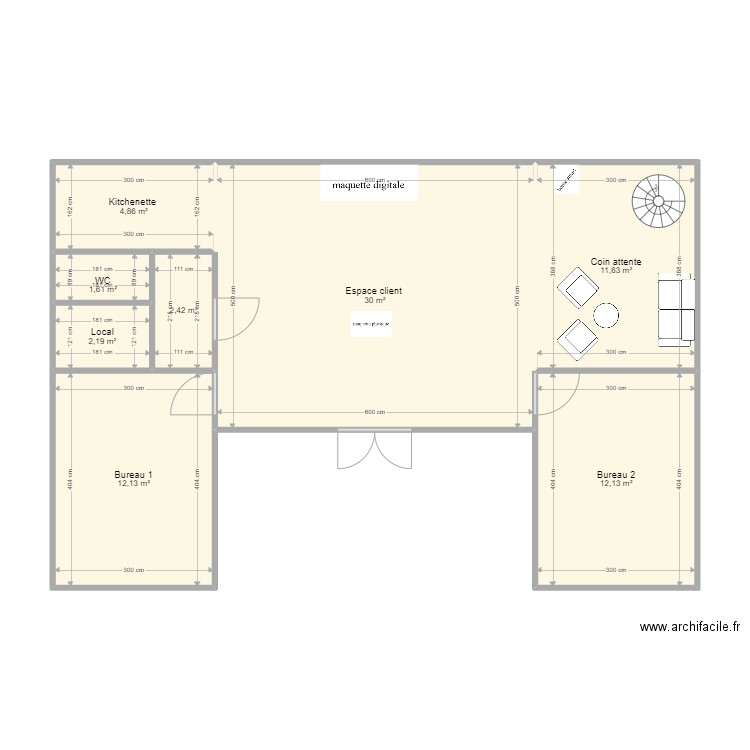 Idée projet 2. Plan de 8 pièces et 77 m2