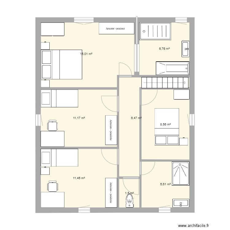 etage. Plan de 8 pièces et 67 m2