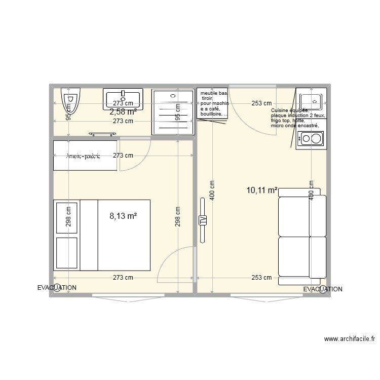 STUDIO PARC CONTINENTAL . Plan de 3 pièces et 21 m2