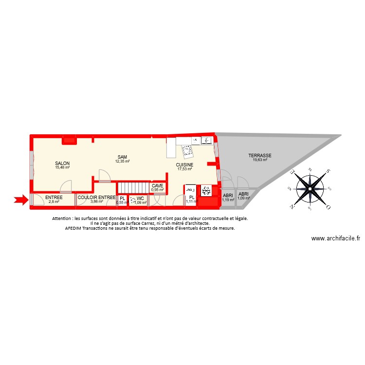 BI7821 RDC. Plan de 16 pièces et 81 m2