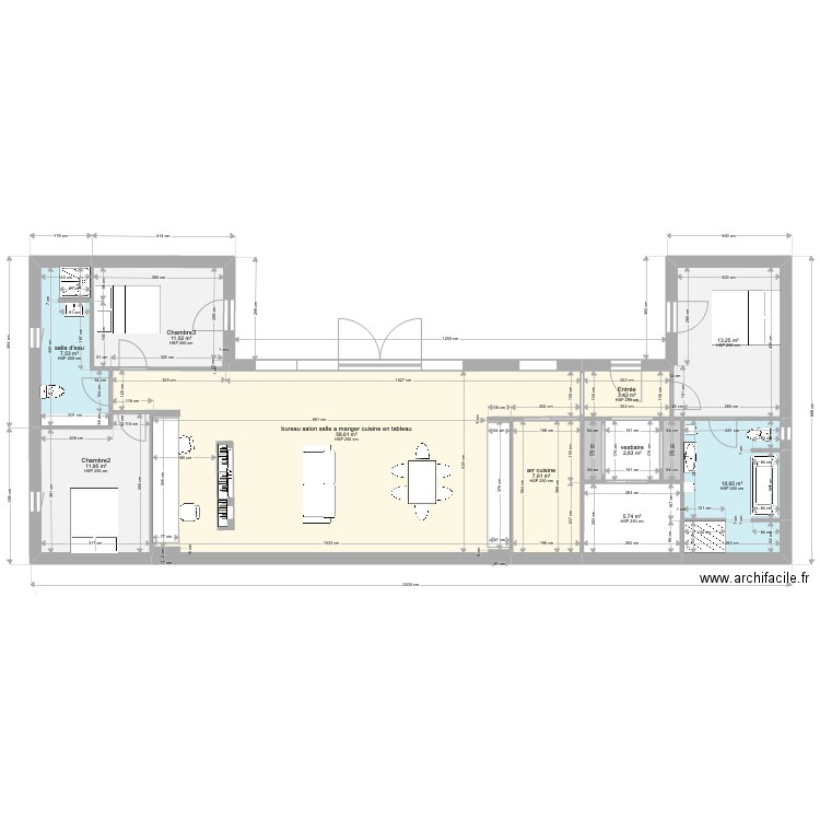 MAISON en U 135m2- changement de cuisine+ garage. Plan de 12 pièces et 135 m2