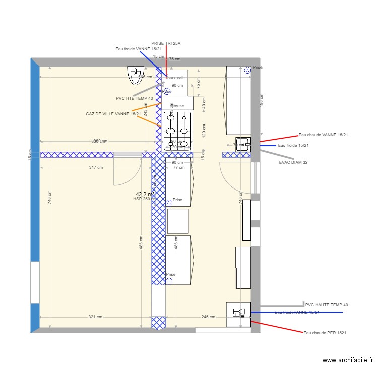 dom tom cuisson. Plan de 1 pièce et 42 m2