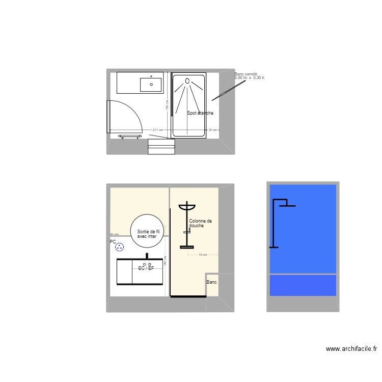 SDB 1 Mittainville + élévations Carrelage. Plan de 6 pièces et 12 m2