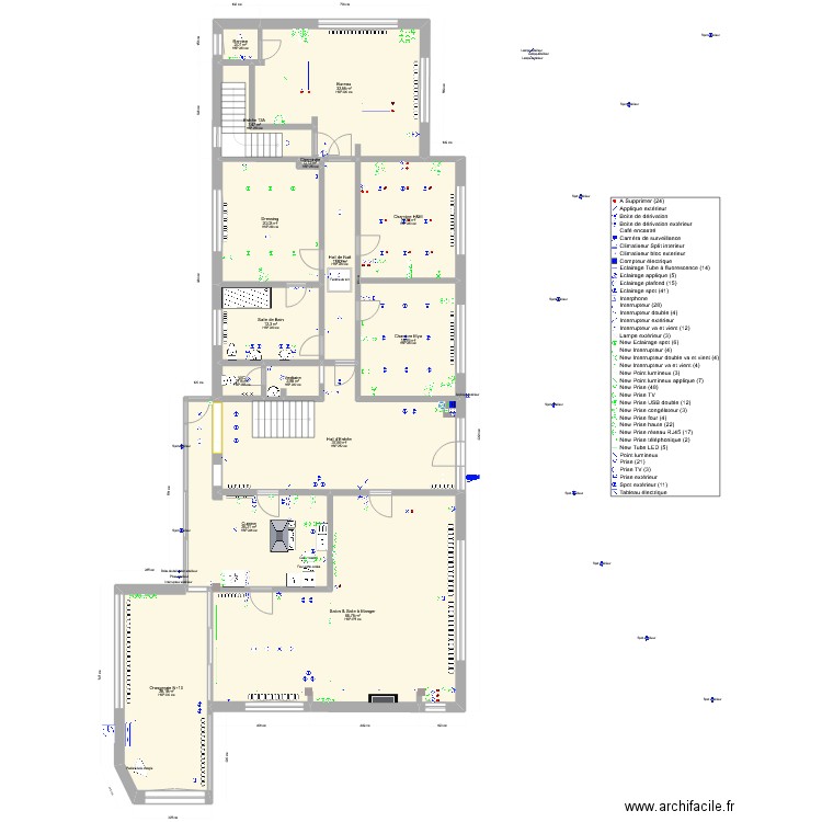 MicHan 0 Electricité. Plan de 15 pièces et 287 m2