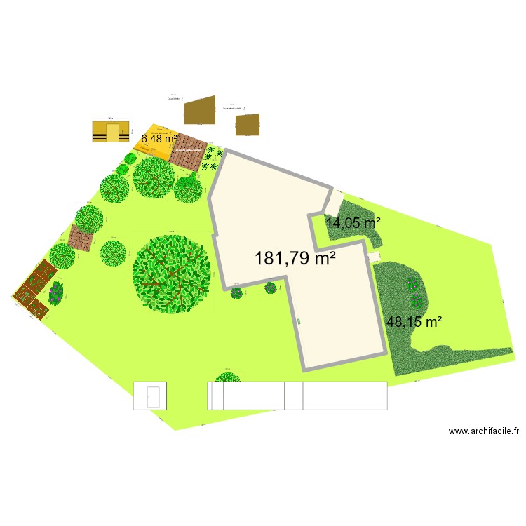 Abris élargi avec façade avec chiffres. Plan de 1 pièce et 182 m2