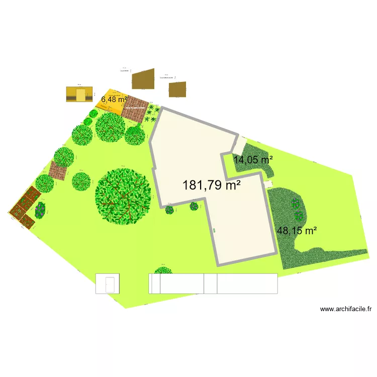 Abris &eacute;largi avec fa&ccedil;ade avec chiffres. Plan de 