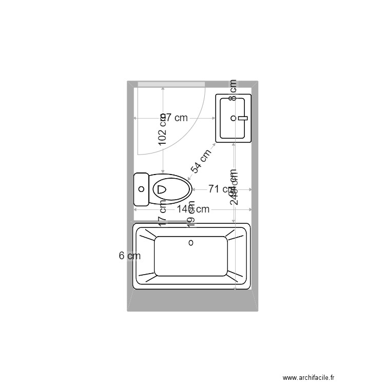 SdB wc bas 10 Oct. Plan de 1 pièce et 3 m2