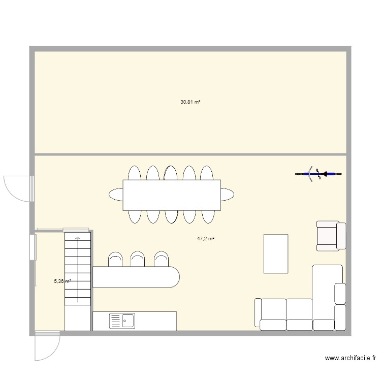 etage hangar v2. Plan de 3 pièces et 83 m2