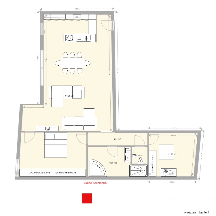 T2 couloir entrée cuisine ouverte  3. Plan de 0 pièce et 0 m2