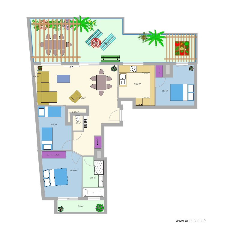 appart V1 Bis Biais 3 chambres. Plan de 0 pièce et 0 m2