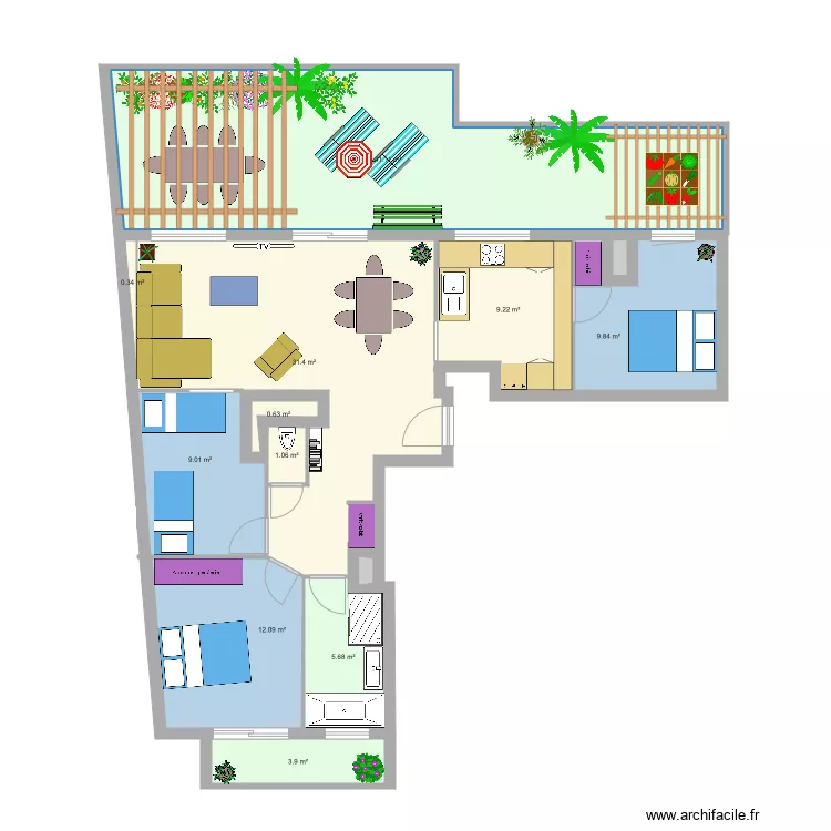 appart V1 Bis Biais 3 chambres. Plan de appart V1 Bis Biais 3 chambres. Plan de