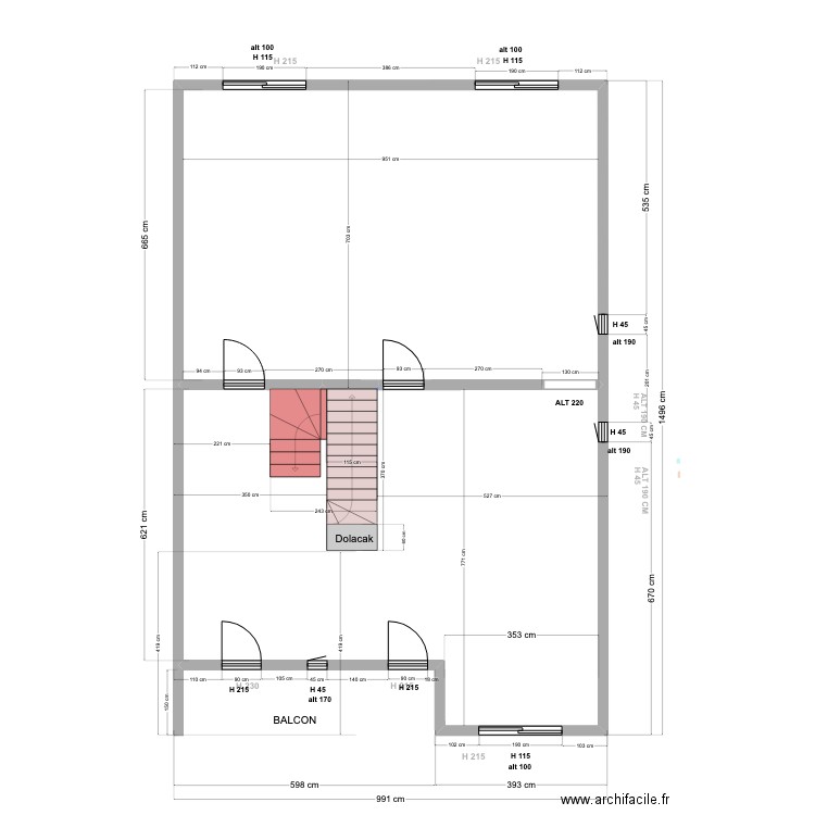 9JF RDCH 08 06 23 INTERIEUR GROS OEUVRE MUR ETAGE. Plan de 8 pièces et 252 m2