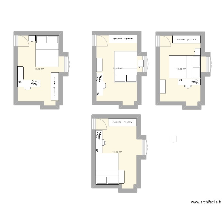 chamb perso. Plan de 4 pièces et 46 m2