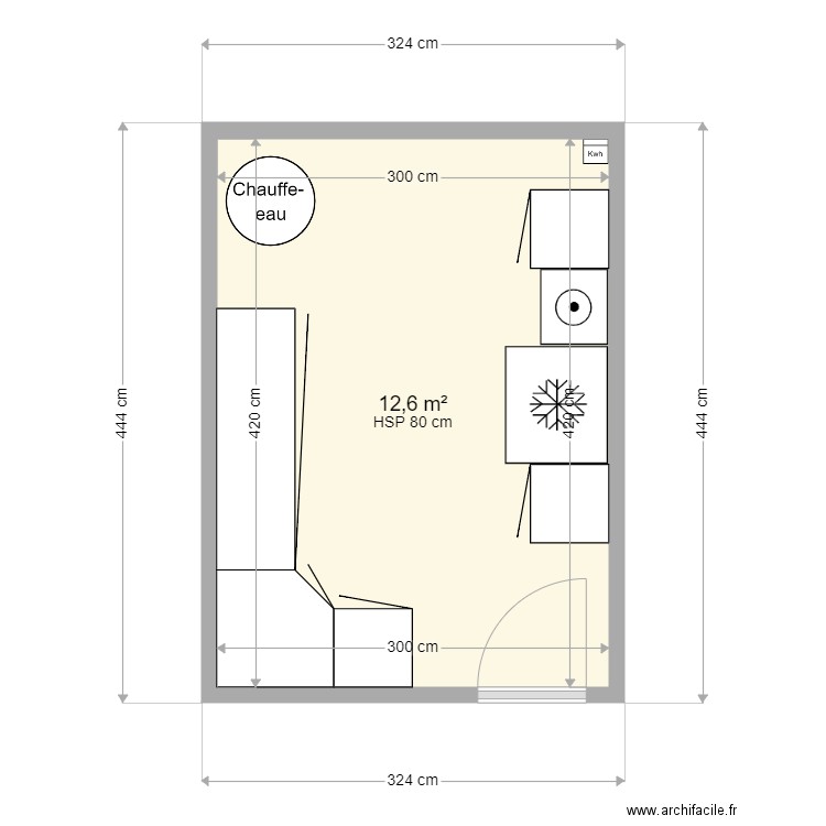 debarras. Plan de 1 pièce et 13 m2