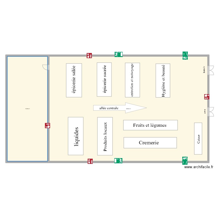 epicerie bio. Plan de 2 pièces et 496 m2