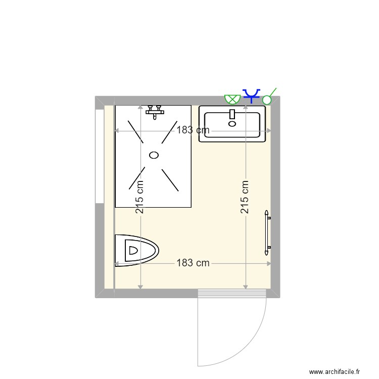 SdB SEJOURNE. Plan de 2 pièces et 4 m2