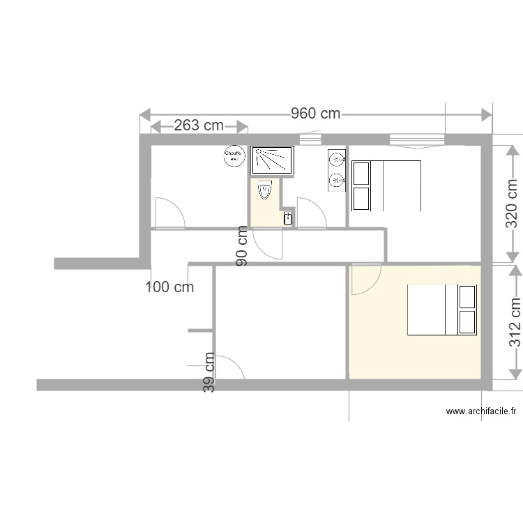 Guillaume Chambre. Plan de 2 pièces et 12 m2