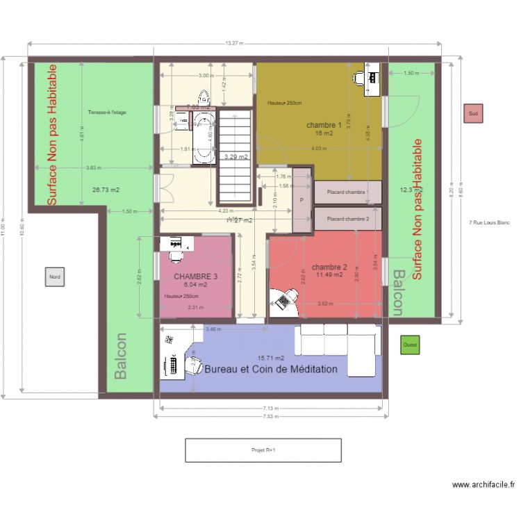 projet 1 er etage une seul toiture avec grand terasse. Plan de 0 pièce et 0 m2