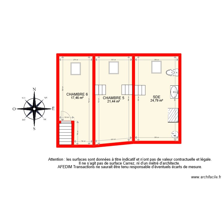 BI 9228 ETAGE ANNEXE. Plan de 4 pièces et 65 m2