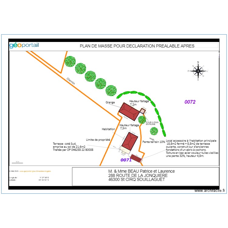 PLAN DE MASSE LOCAL ACCESSOIRE APRES. Plan de 0 pièce et 0 m2