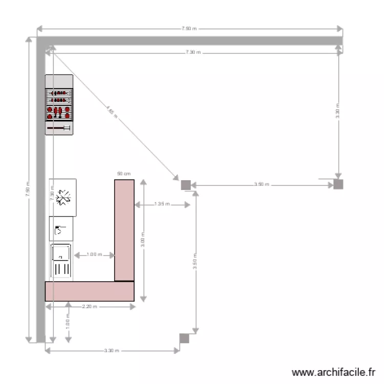 piscine pool bar en L sans reste du jardin. Plan de 