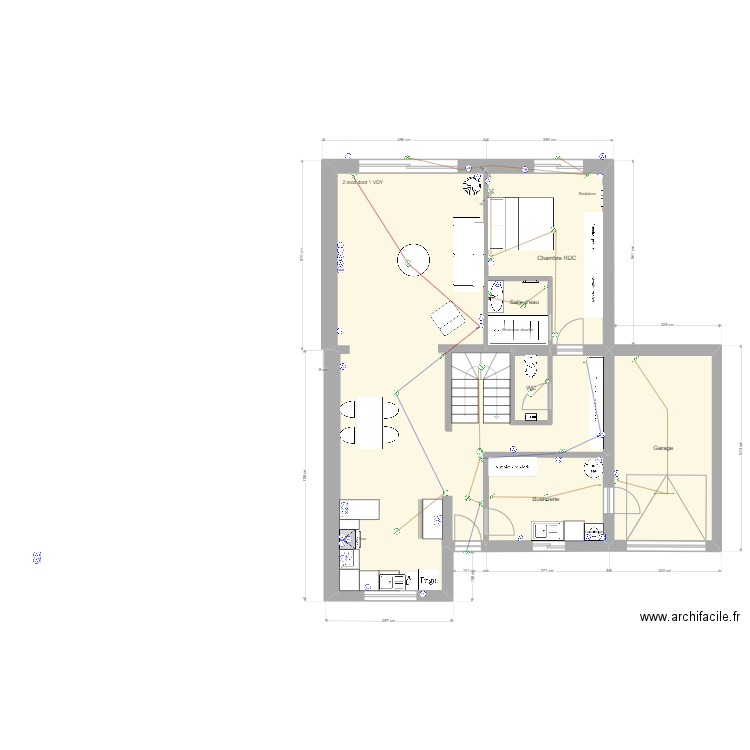 Maison projet1 elec RDC. Plan de 6 pièces et 106 m2