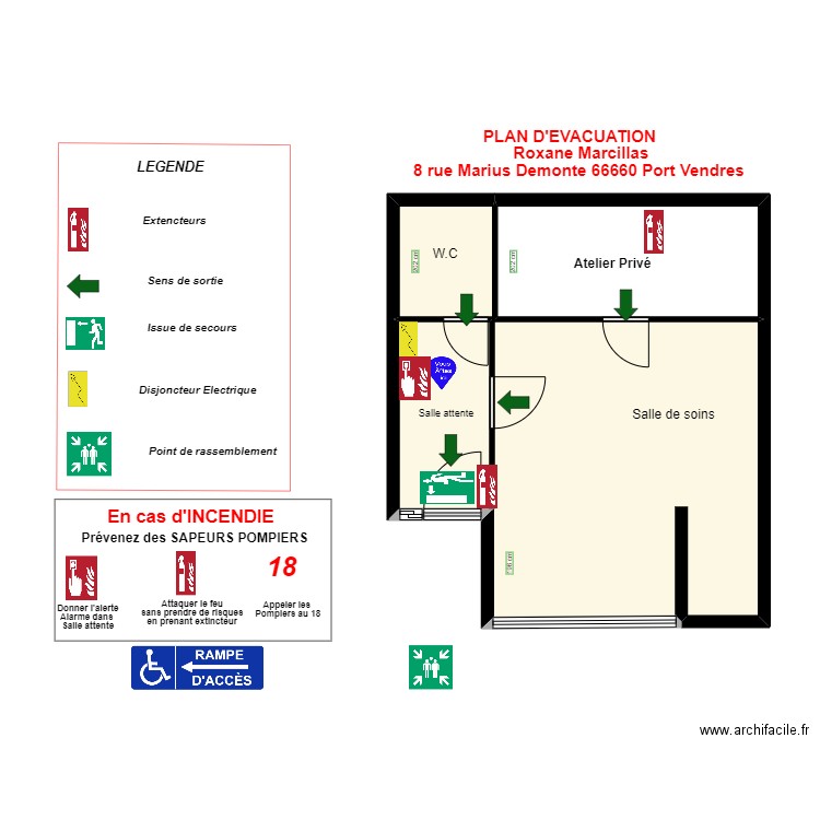  Plan avec issue secours modifié. Plan de 2 pièces et 44 m2