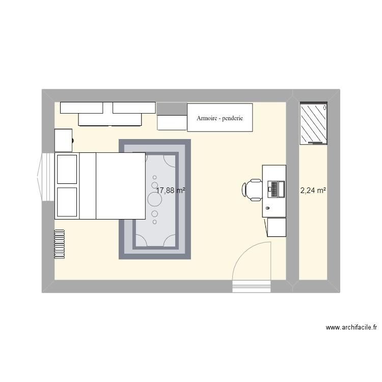 Chambre. Plan de 2 pièces et 20 m2