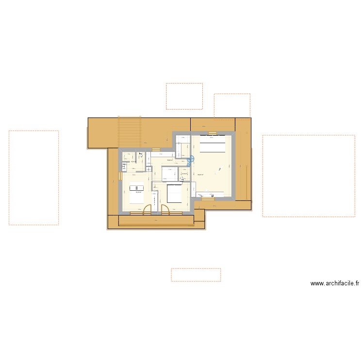 Manigod - étage 2 - couloir arrière + buanderie. Plan de 10 pièces et 304 m2