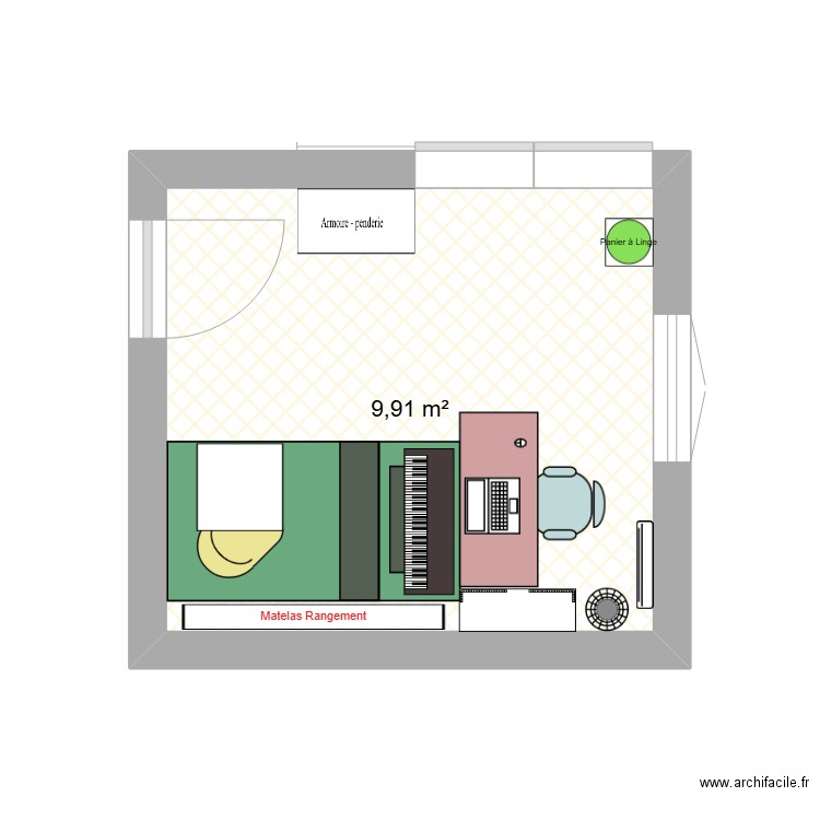 Chambre Lya. Plan de 1 pièce et 10 m2