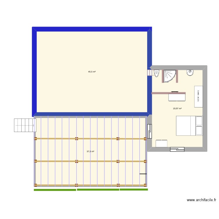 chambre 01. Plan de 3 pièces et 103 m2