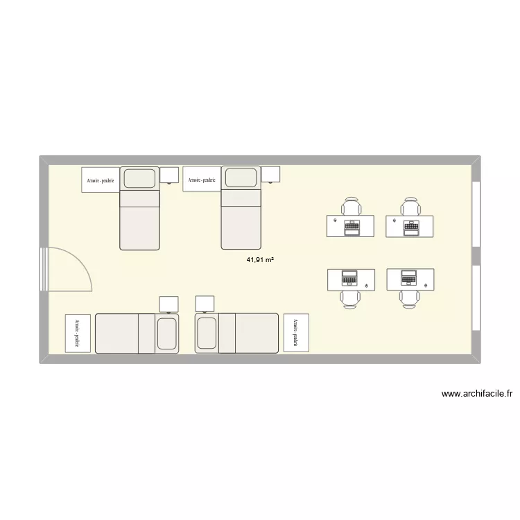 chambre 4. Plan de 1 Pièce et 42 m²