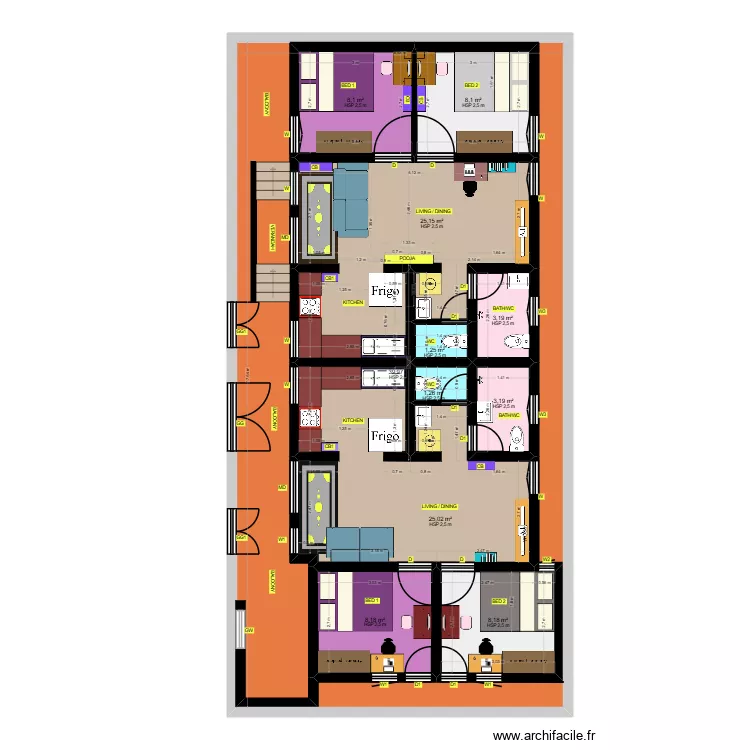 FFDB. Plan de 11  et 245 m²