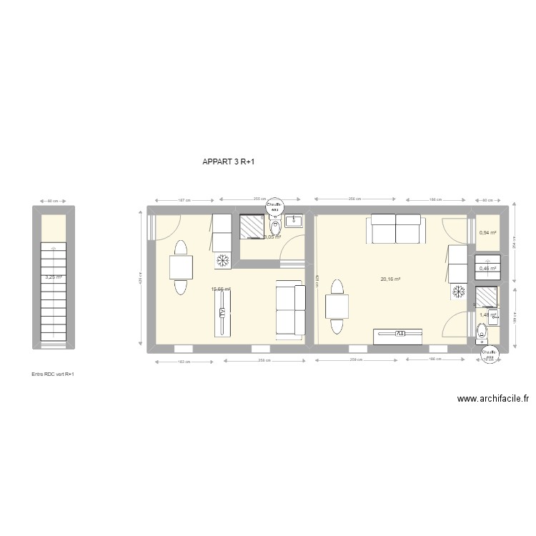 10 FERAUD APPART 3 R+1. Plan de 7 pièces et 45 m2